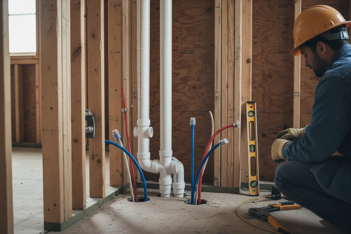 Drain and supply rough-in during Sump Pump Repair in Streator
